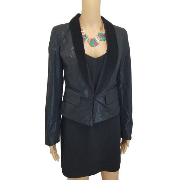 Guess Black Velvet Lapel Fitted Single Breast Tuxedo Jacket Back Split Size Sm - Picture 1 of 7